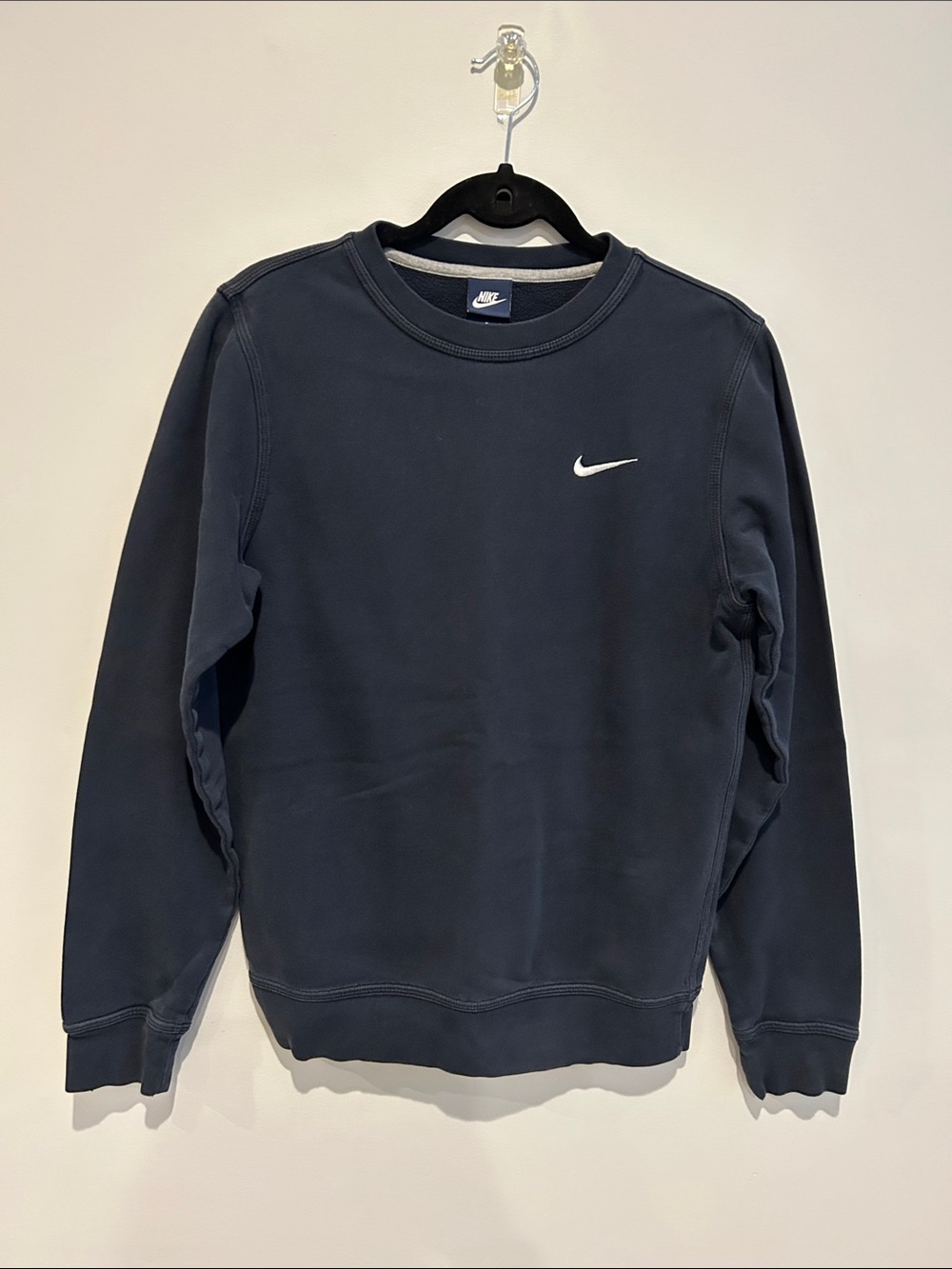 Nike Men's Dark Navy Crewneck Sweatshirt with White Swoosh